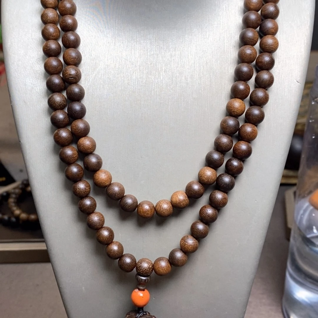 沉香手串越南富森红土糖结08×108➕白棋楠象神沉香木雕