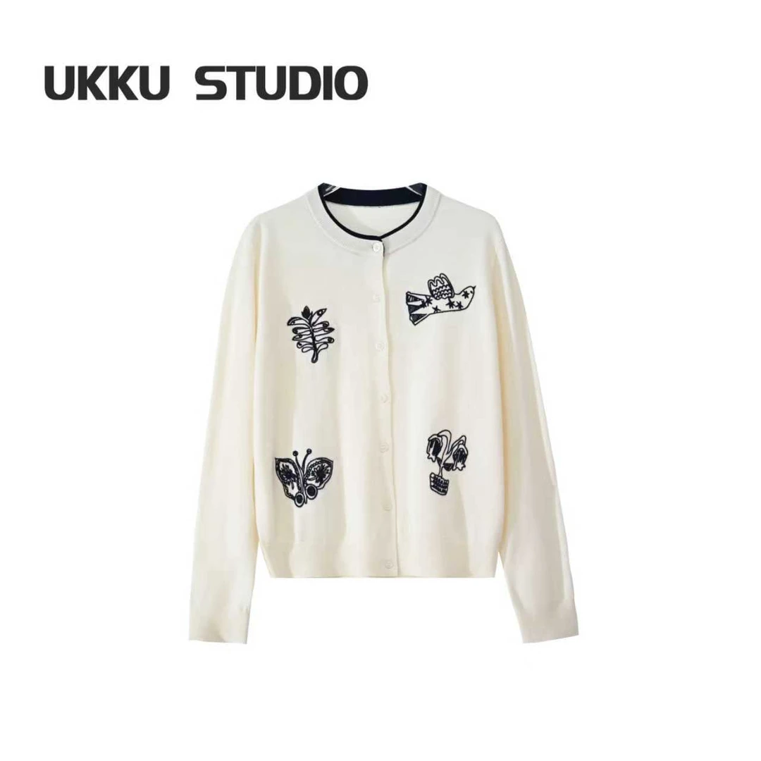 【姗姗】 薄款复古港风印花长袖百搭毛针织衫 PTM250088Z