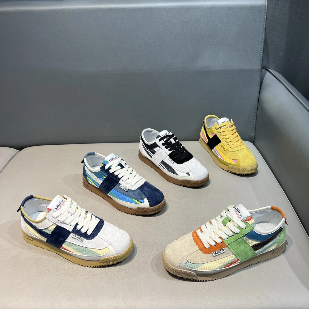 翻毛皮真皮条纹布面阿甘鞋时尚运动百搭软底舒适透气男潮流休闲鞋