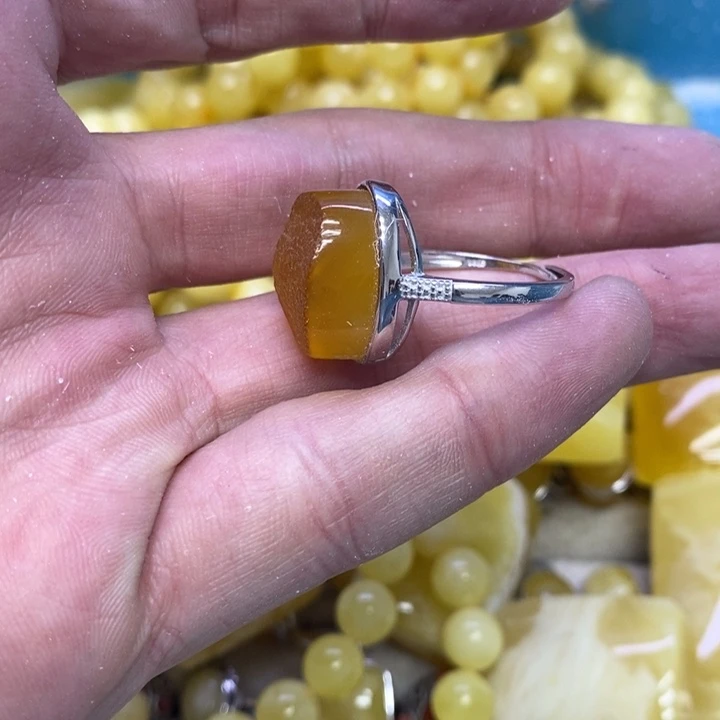 蜜蜡裸石银S925镶嵌戒指