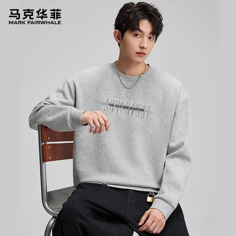 MARK FAIRWHALE/马克华菲潮流印花卫衣男春秋款圆领宽松长袖上衣