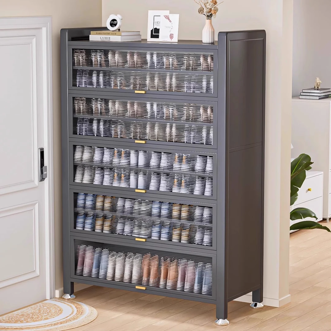 钢制鞋柜家用门口多层落地玄关柜大容量储物柜入户上翻门防尘鞋架