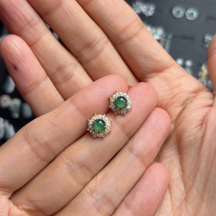 翡翠银S925镶嵌耳饰