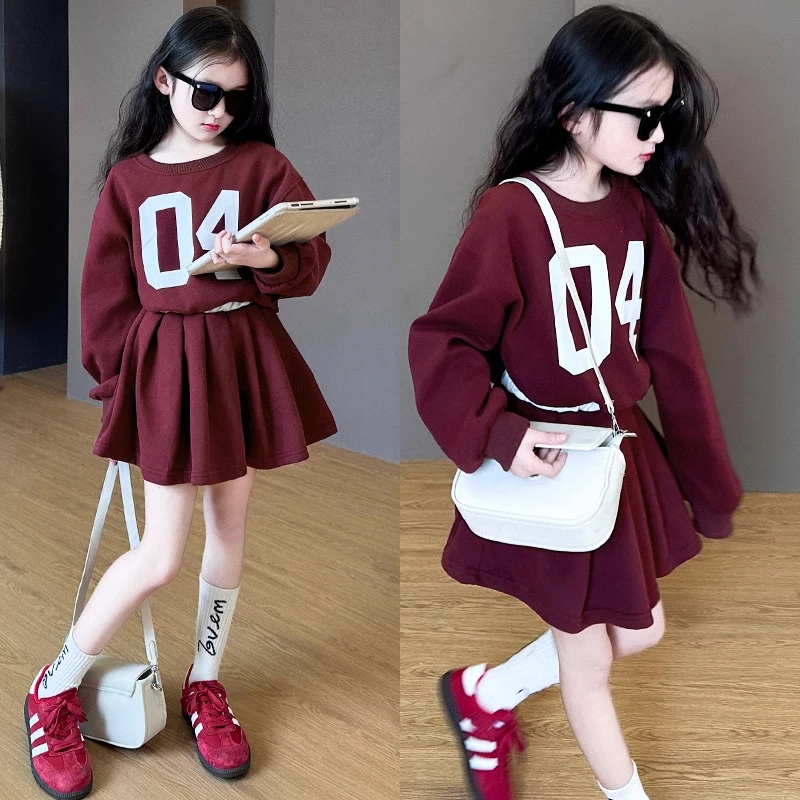 女童春季学院风两件套洋气时髦休闲圆领卫衣百搭百褶短裙春装新款