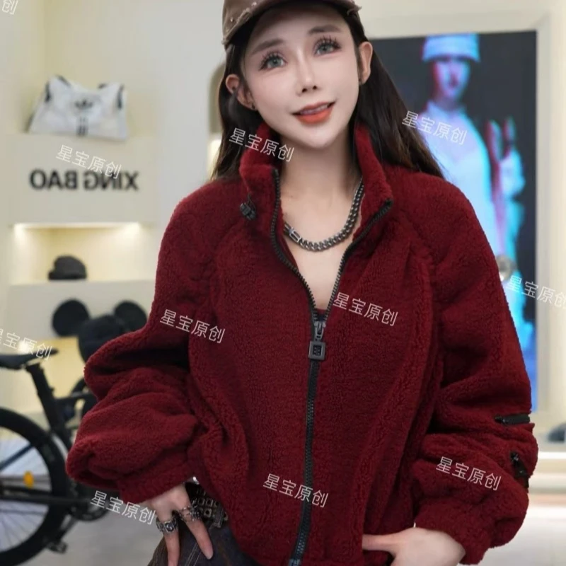 【星宝原创】设计感毛毛短外套冬季保暖女士休闲高端加绒加厚