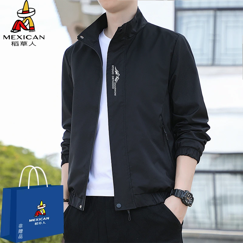 稻草人运动夹克男士春秋季新款休闲百搭中青年加绒加厚立领外套
