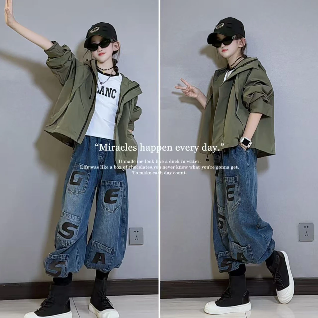 女童冲锋衣2025新款春秋装儿童洋气时髦中大童韩版女孩工装外套潮