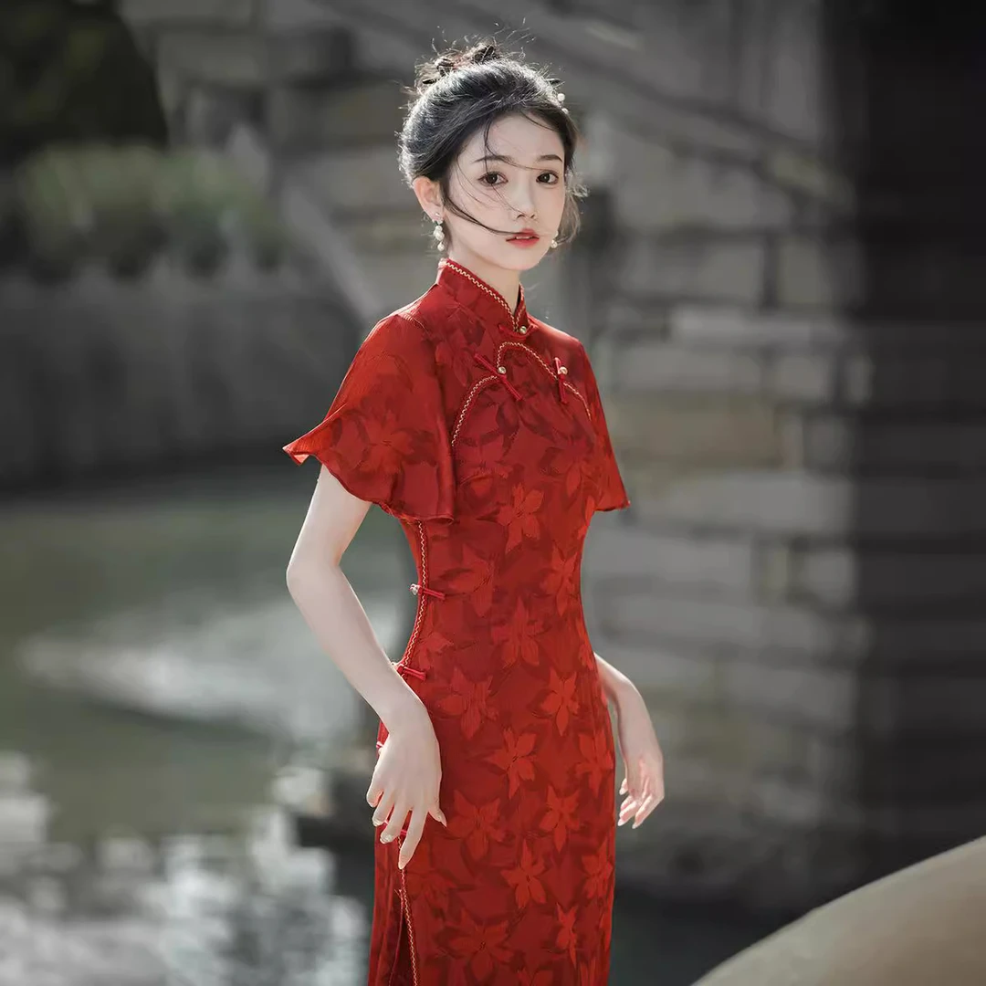 夏露2024年春夏新款改良旗袍年轻款日常修身高腰气质红装敬酒服女
