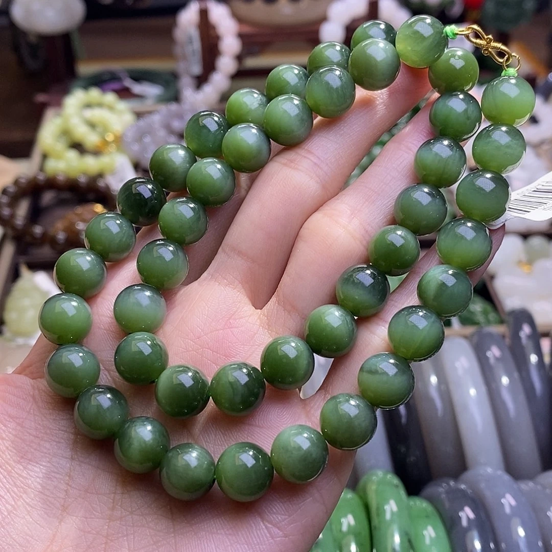 颈饰未镶嵌和田玉碧玉金镶猫眼妈妈链10MM