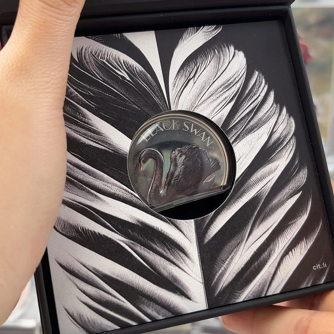 新***来纯银黑白天鹅双面高浮雕银币2023年