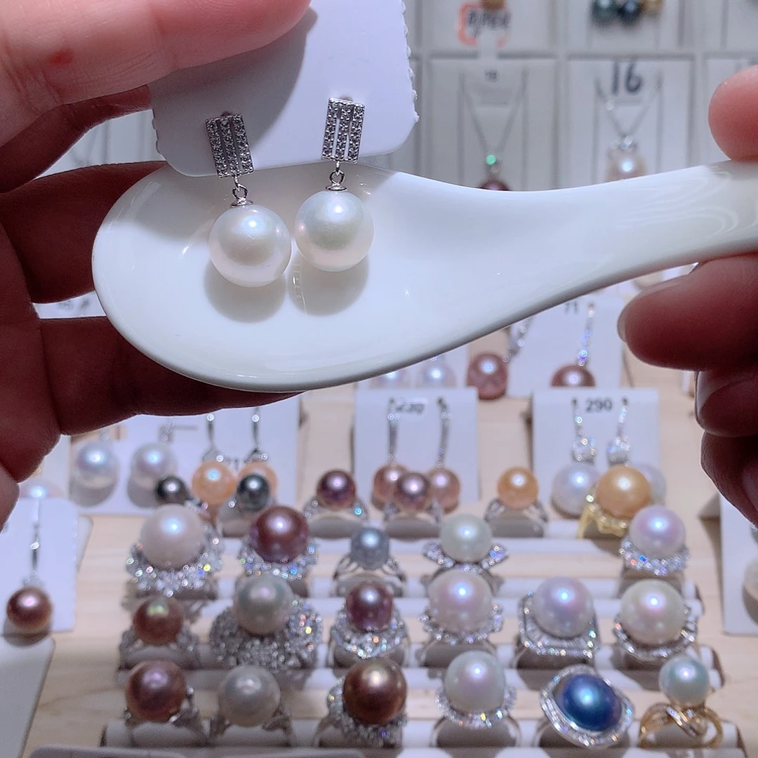 淡水珍珠耳饰银S925镶嵌CC12.5mm