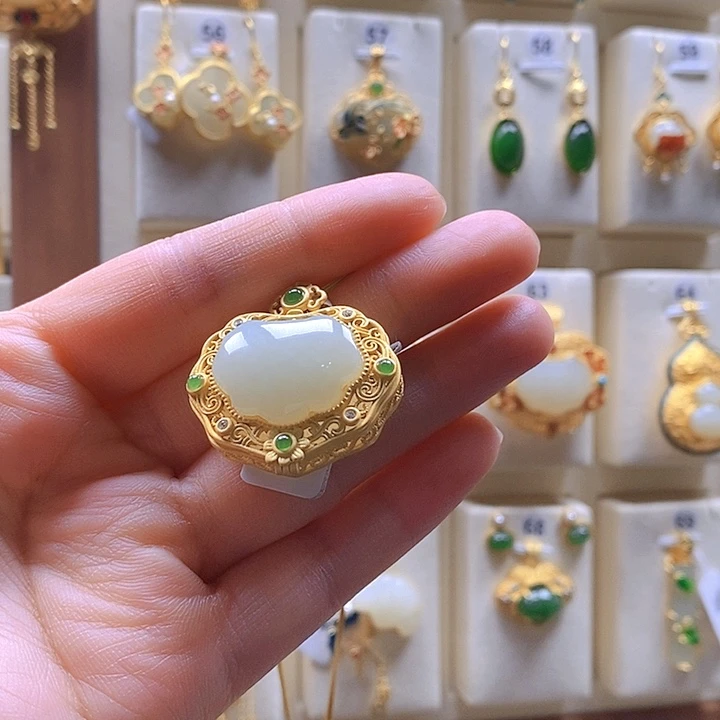 和田玉颈饰银S925镶嵌