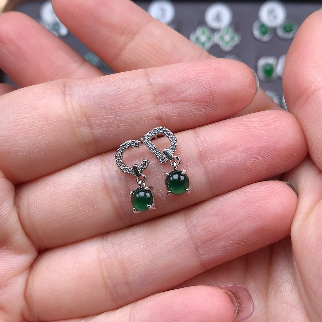 翡翠银S925镶嵌耳饰