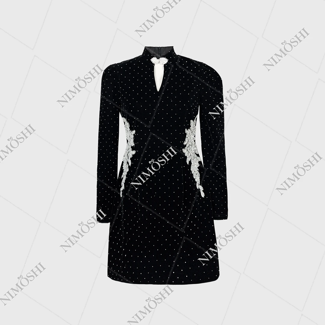 NIMðSHI【专柜飞】新款时尚轻奢蝴蝶镶钻收腰气质款连衣裙女Q1092