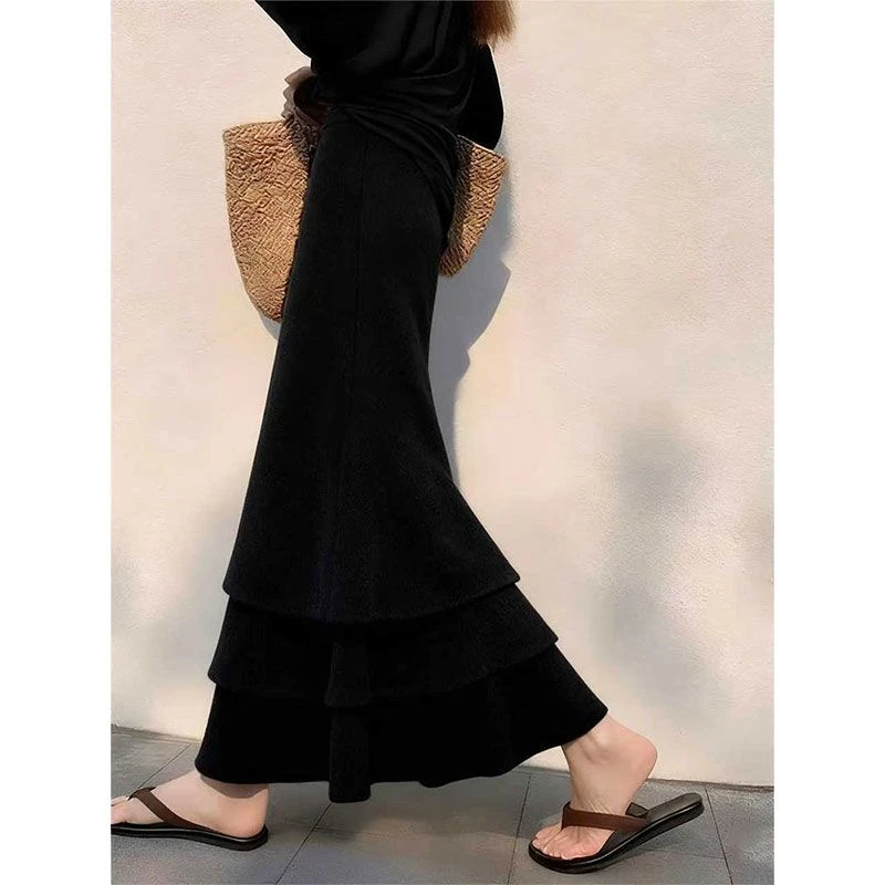 轻奢小众不撞款裙子设计感气质高腰显瘦黑色拼接a字半身裙女秋冬