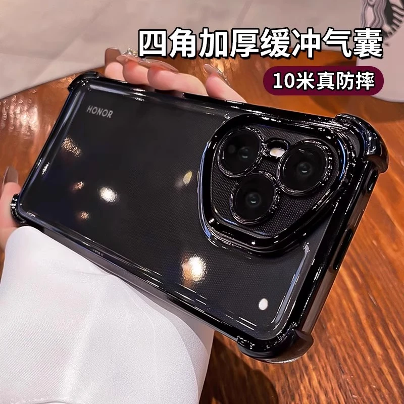 适用荣耀400pro手机壳电镀四角气囊防摔简约透明300pro全包保护套
