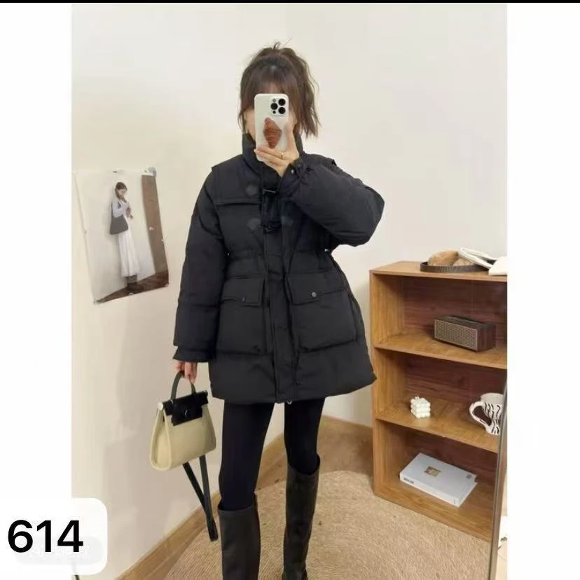 中长款加厚牛角扣韩版收腰显瘦羽绒服