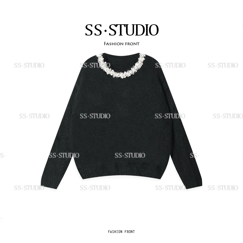 【流光花窗】诗诗·老钱珍珠亮片圆领休闲毛衣女SS-000295H