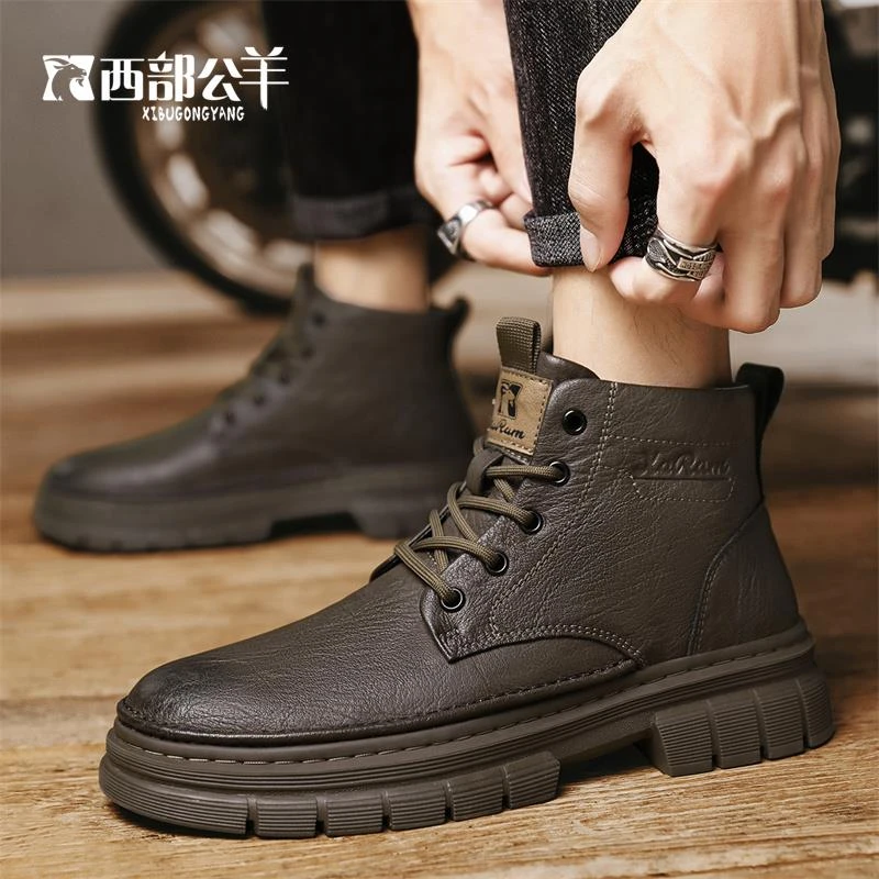 西部公羊马丁靴男款高帮英伦风男士靴子冬季加绒棉鞋保暖休闲男鞋