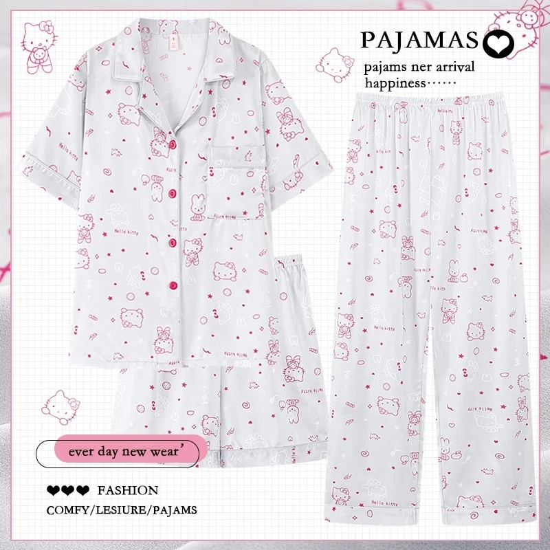 高级感冰丝睡衣女款爆款2025年新款夏季三件套女生薄款甜美家居服