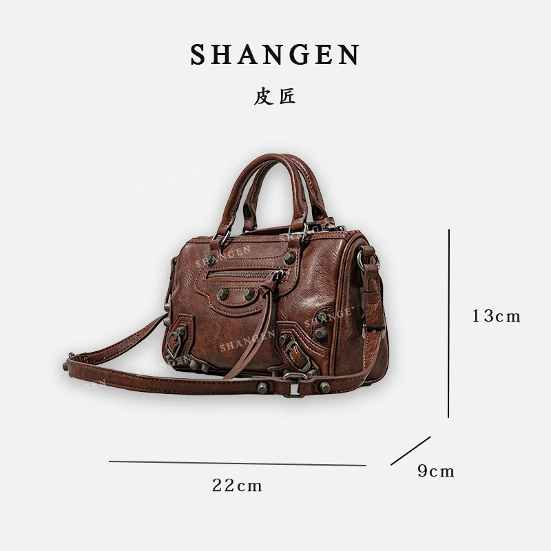 【尚恩CC】SK-62635-焦糖-轻奢女士新款手提斜挎机车包