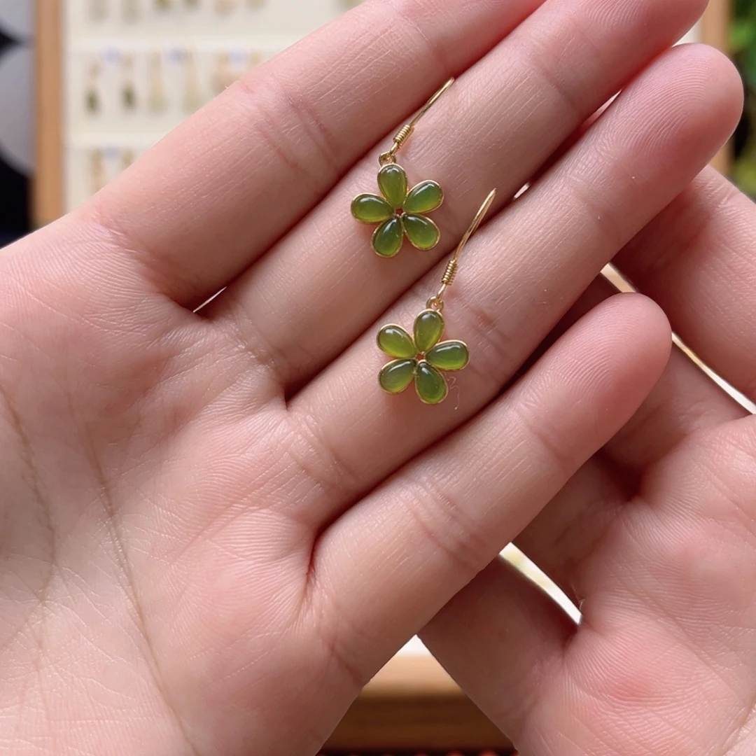 和田玉银S925镶嵌耳饰