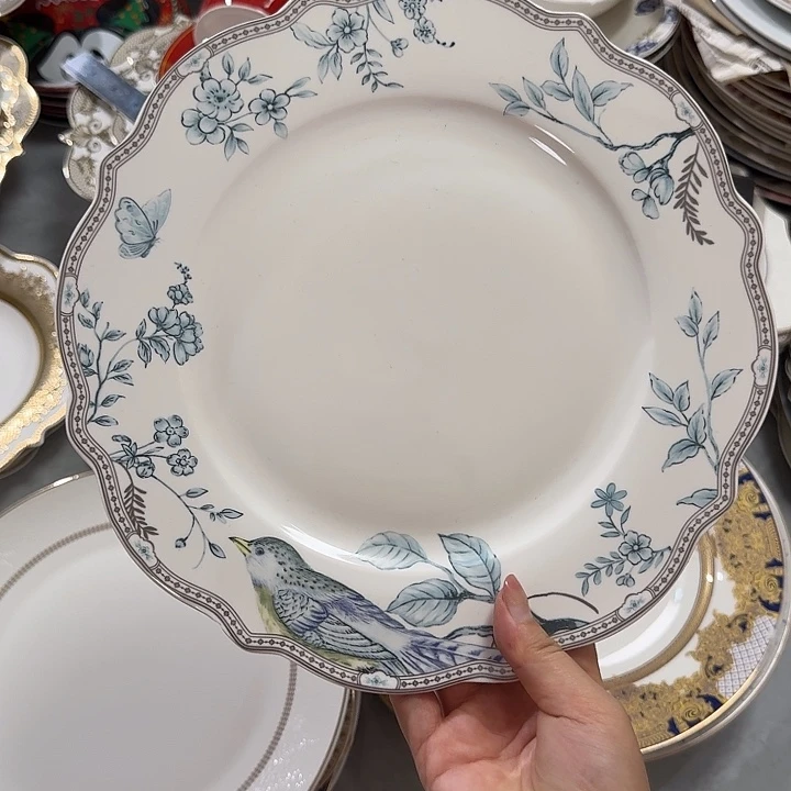二***三瓷10.5英寸蓝色小鸟大盘1个