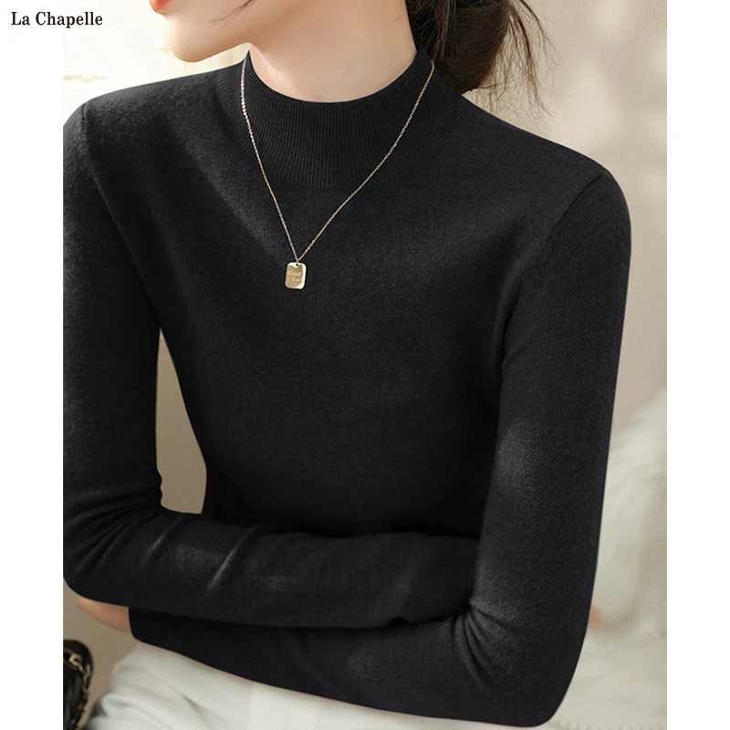 拉夏贝尔简约长袖打底针织衫女2025秋季新款时尚百搭半高领上衣潮