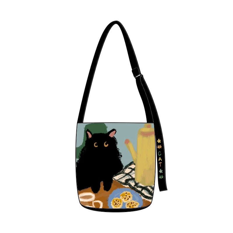 艺术鸭设计师原创小煤球的下午茶椭圆底飘带水桶包百搭单肩小众包