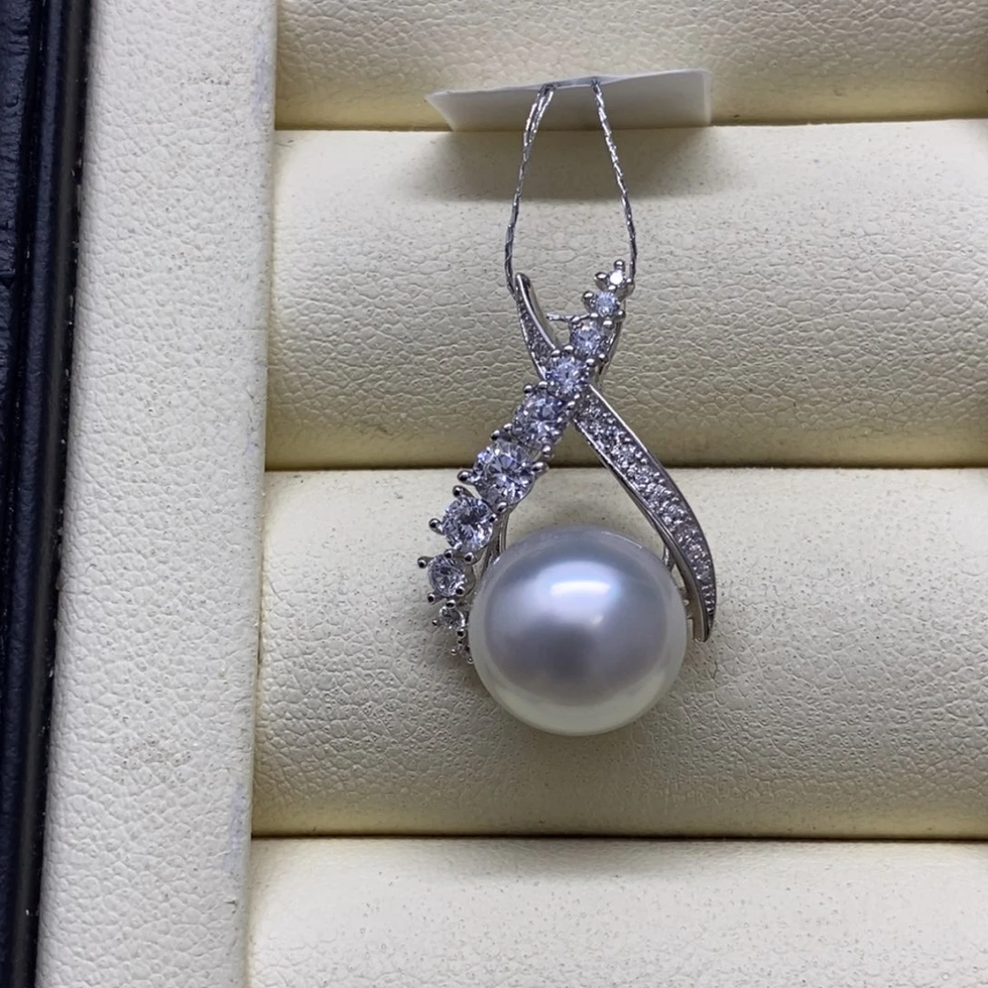 颈饰银S925镶嵌海水珍珠特价不退换澳白吊坠5号