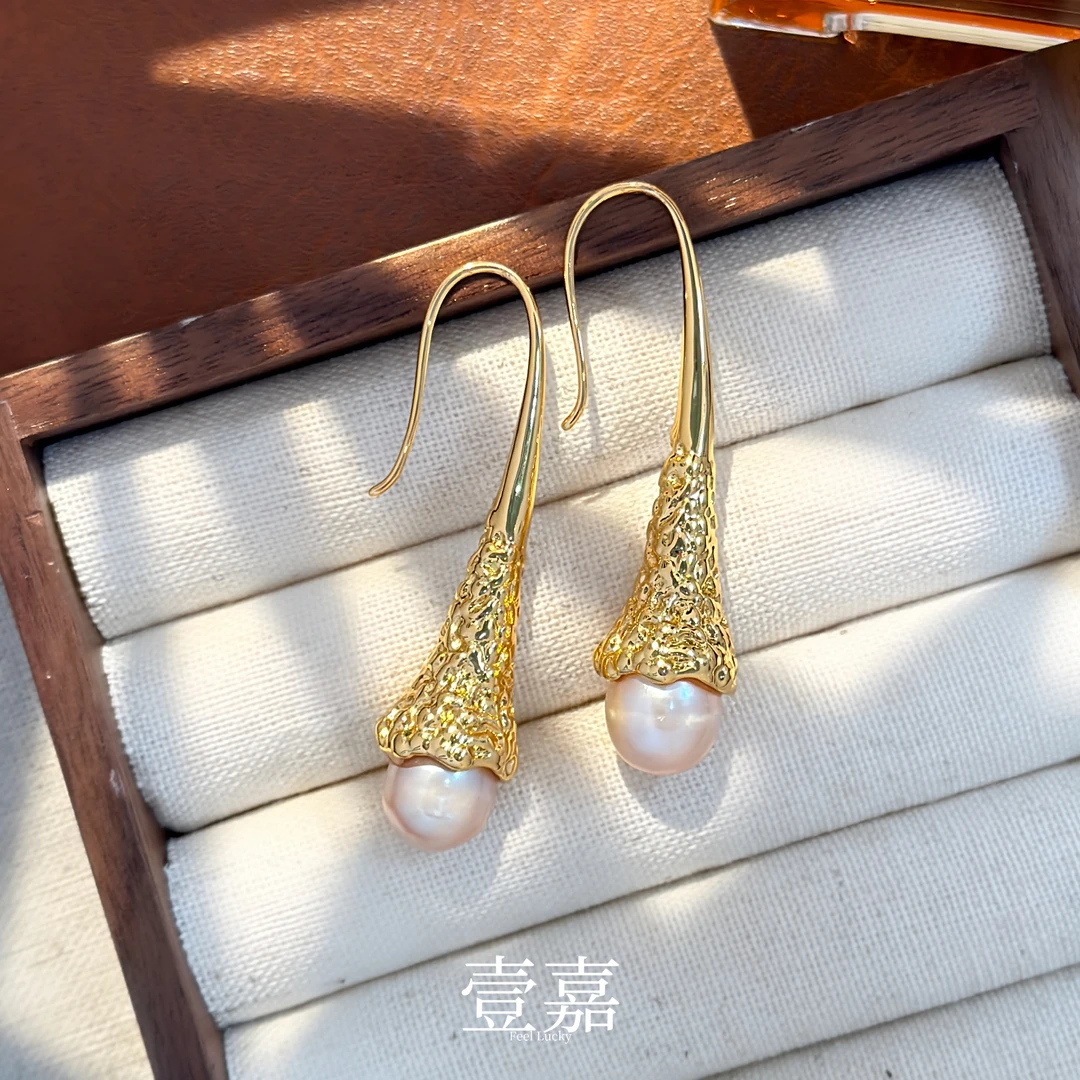 黄铜仿珍珠耳饰 壹嘉黄铜耳饰法式简约设计款重工冰淇淋耳环YJ16
