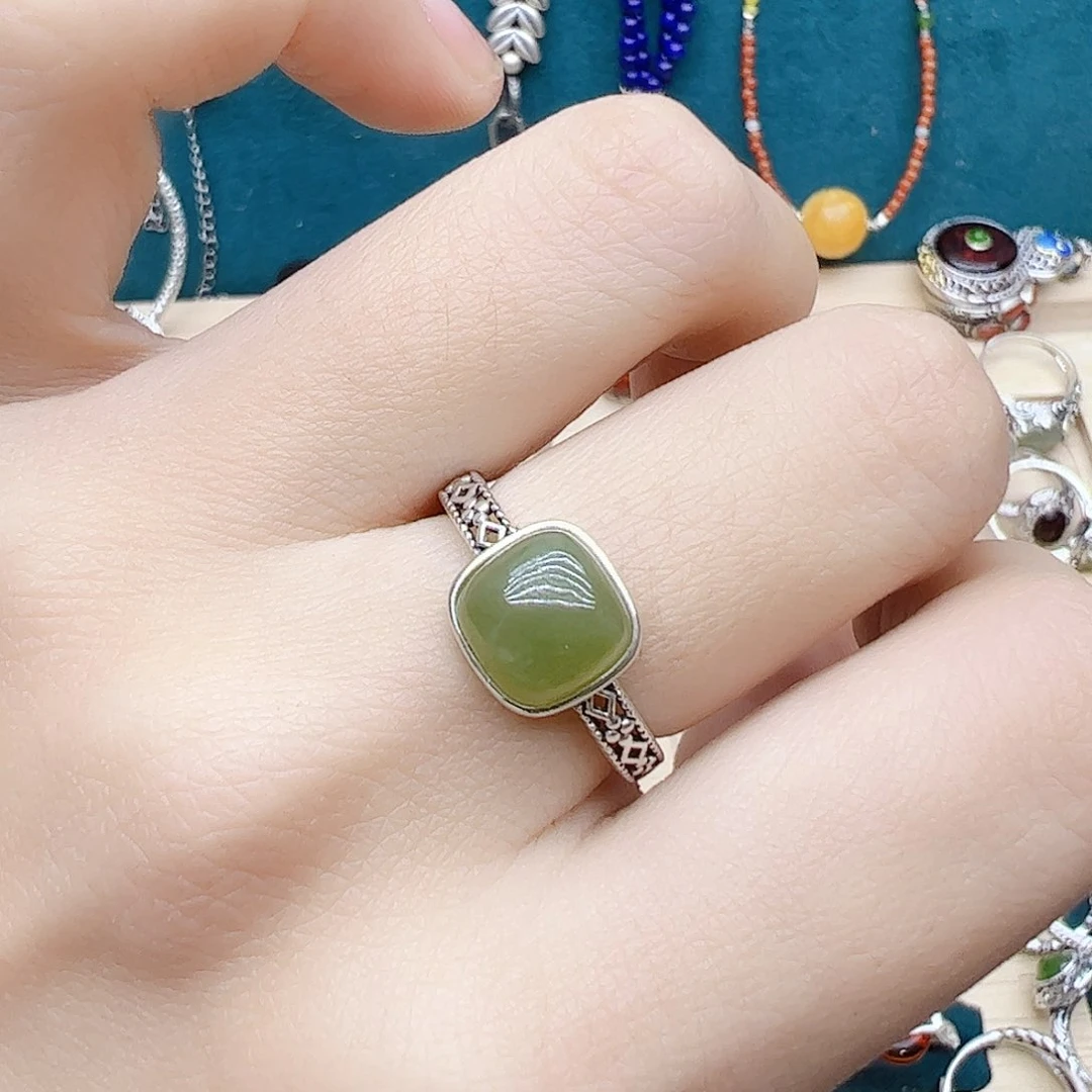 和田玉戒指银S925镶嵌