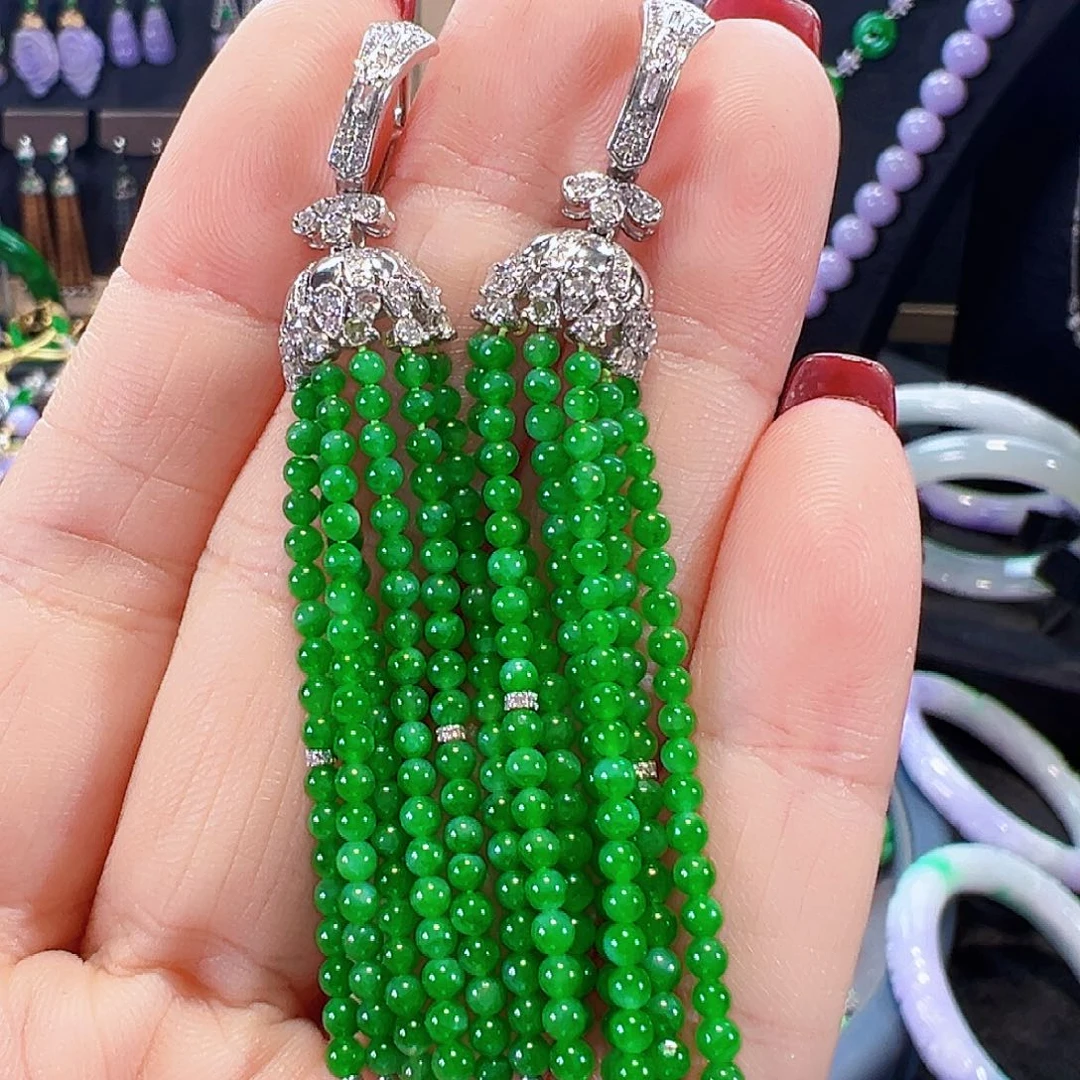 翡翠18K金镶嵌耳饰签收后24小时鉴赏期