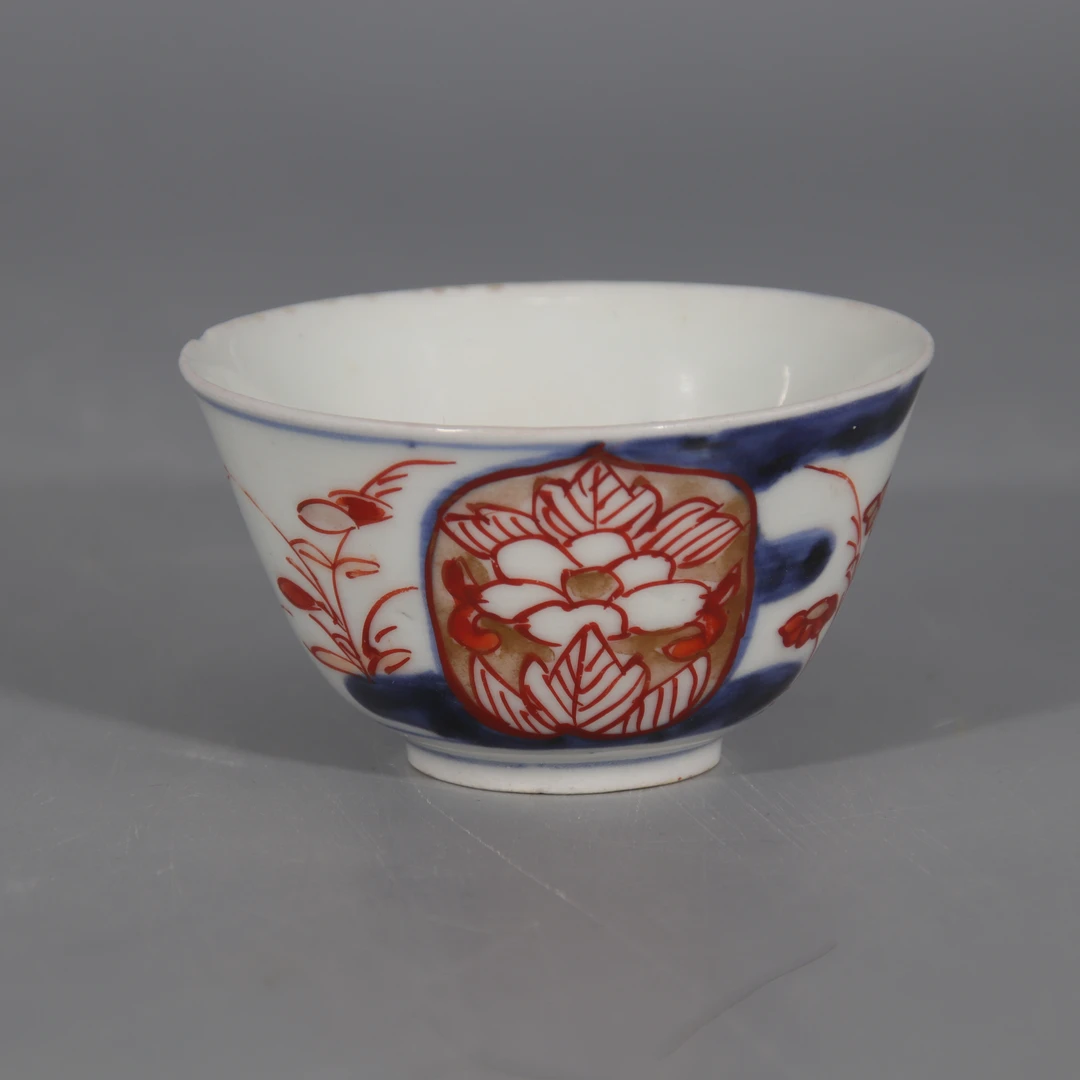 青花矾红描金花卉杯 H501-025