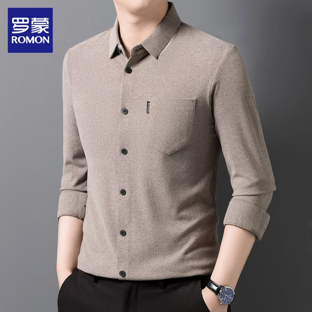 罗蒙高端男士长袖衬衫2025秋季新款轻奢商务免烫痞帅休闲衬衣男装