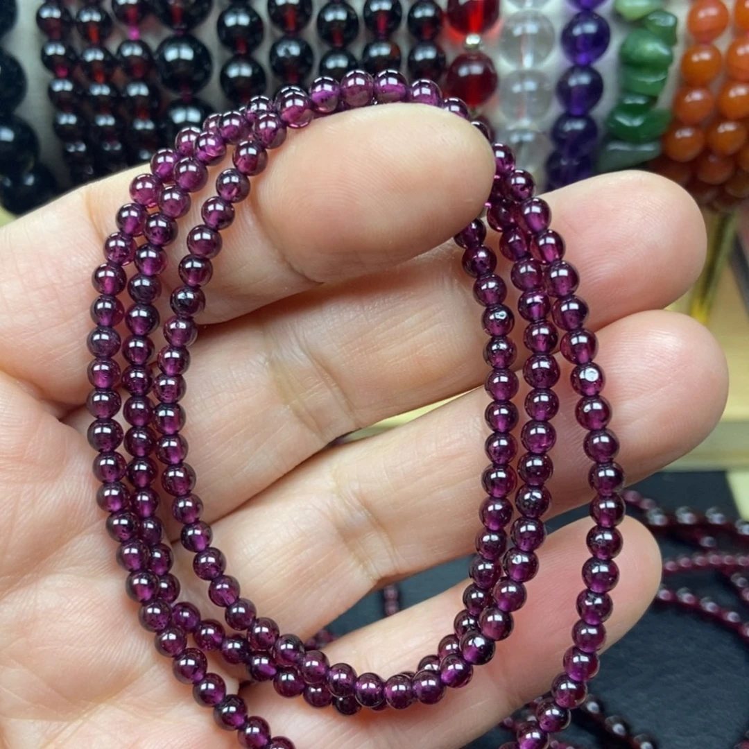 未镶嵌精美石榴石三圈手串石榴石