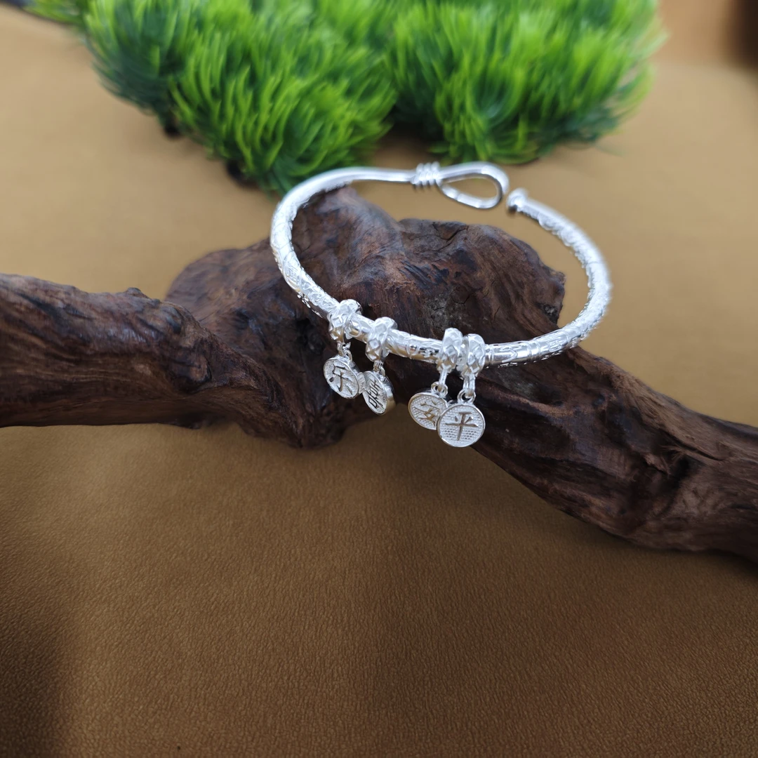 月辉银器 足银手镯 A913平安喜乐手镯民族风27g±2g