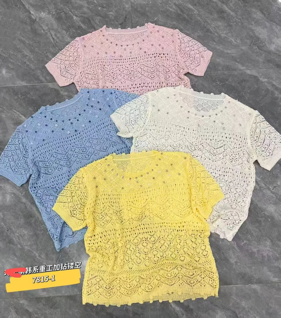 【蜜爷家】韩系重工加钻镂空上衣7815-1