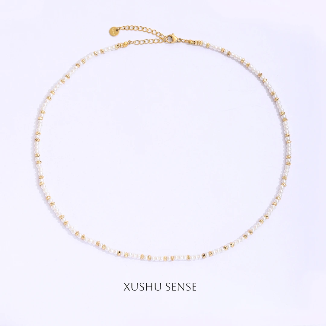 钛钢贝壳项链 法式极简百搭原创小米圆贝珠高级项链XS-N012（2）