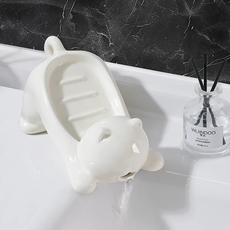 肥皂盒猫咪沥水新创意高颜值可爱皂盒不积水免打孔皂盒收纳盒摆件