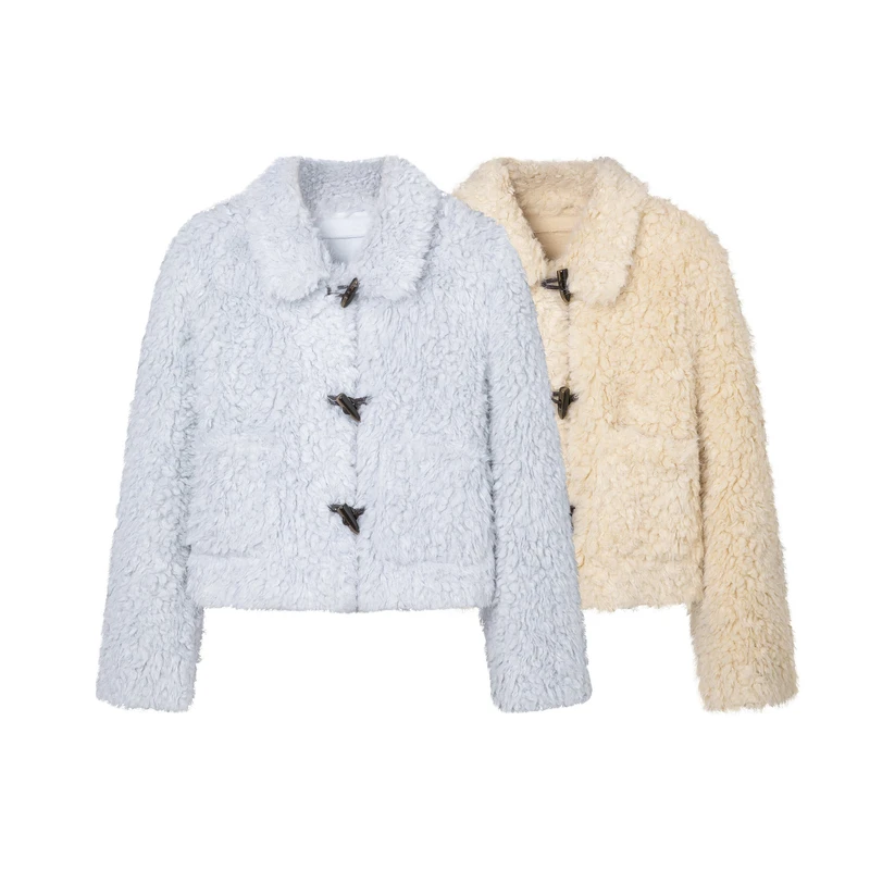 1艾家同款高级牛角扣软糯短外套6888