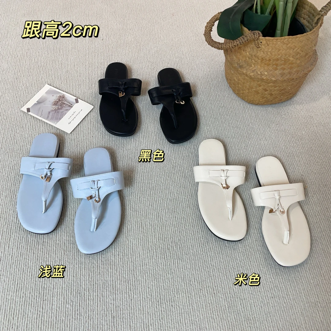 【Si&华严选】设计感法式平底小众金属扣流苏夹趾人字凉拖5221-6