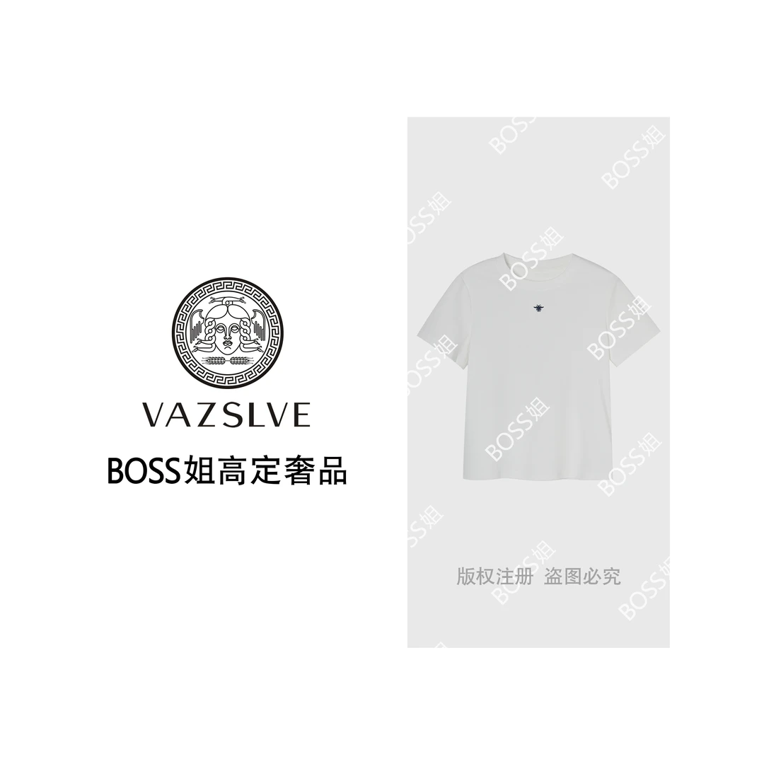 VAZSLVE/原创设计夏季新款小蜜蜂重工刺绣圆领百搭短袖T恤女2779