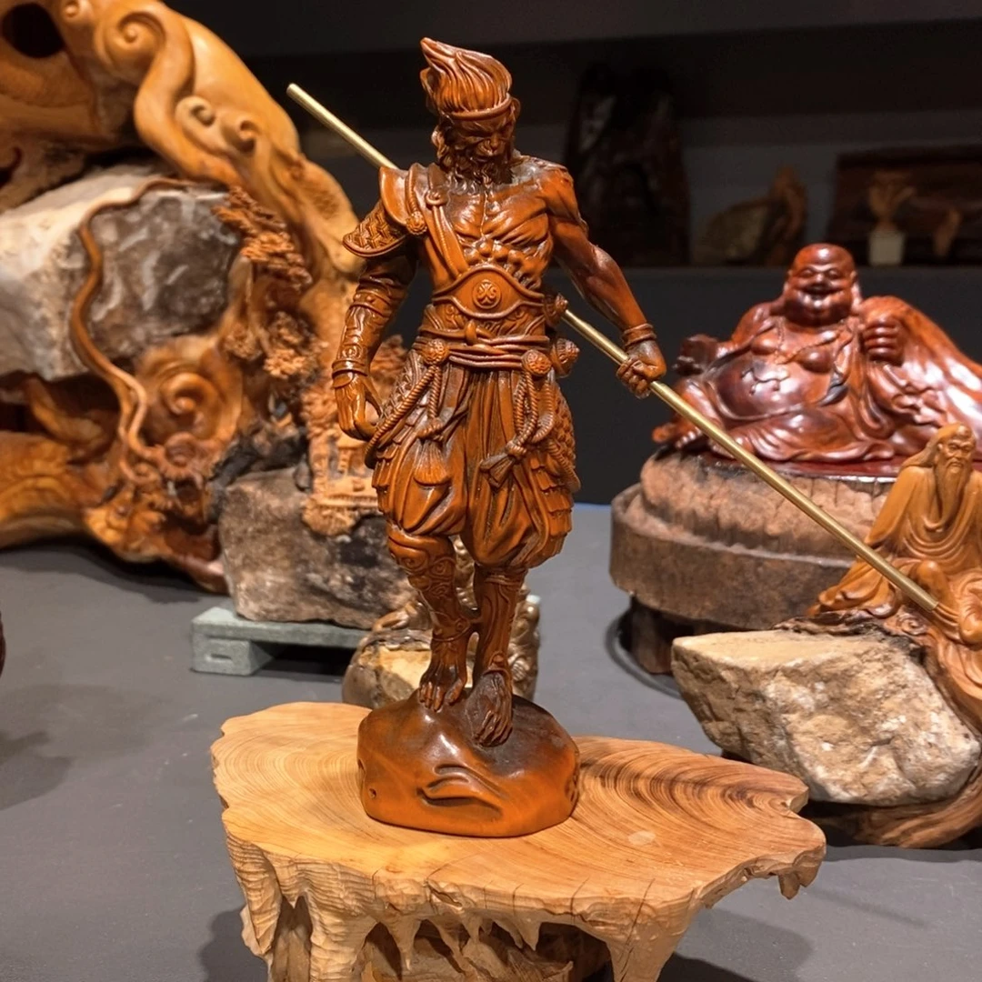 黄杨木蚕*宝做旧悟空摆件