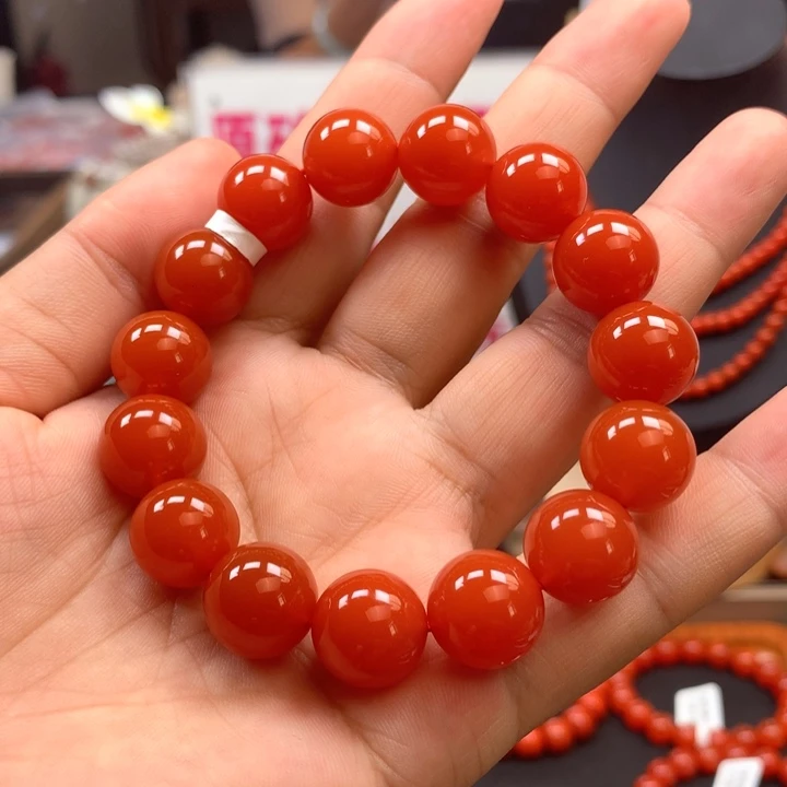 手链未镶嵌南红玛瑙中洞子柿子红13➕