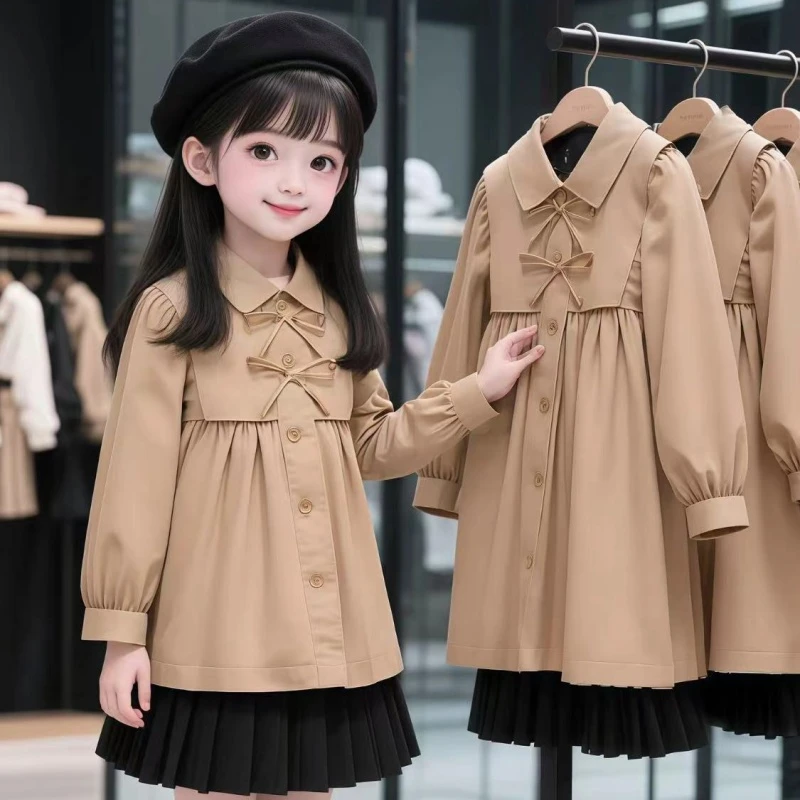 6671女童风衣儿童洋气宝宝中长款小童女宝韩版时尚女孩英伦秋季