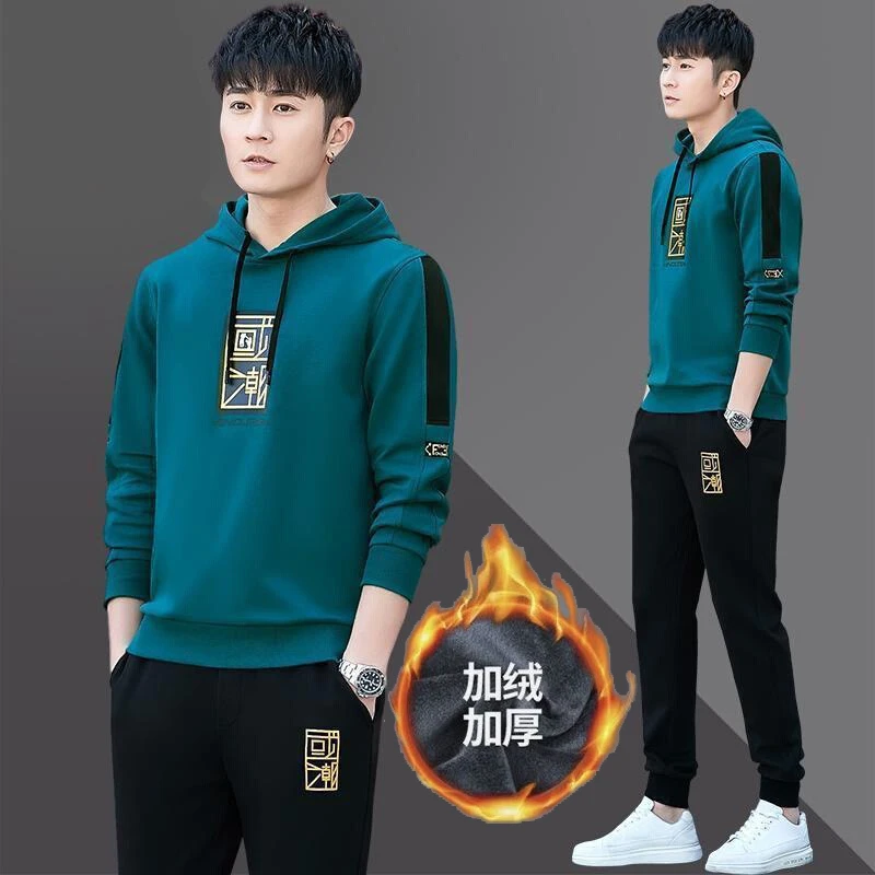 2024新款运动服套装男春秋季连帽套头长袖卫衣男青少年帅气两件套