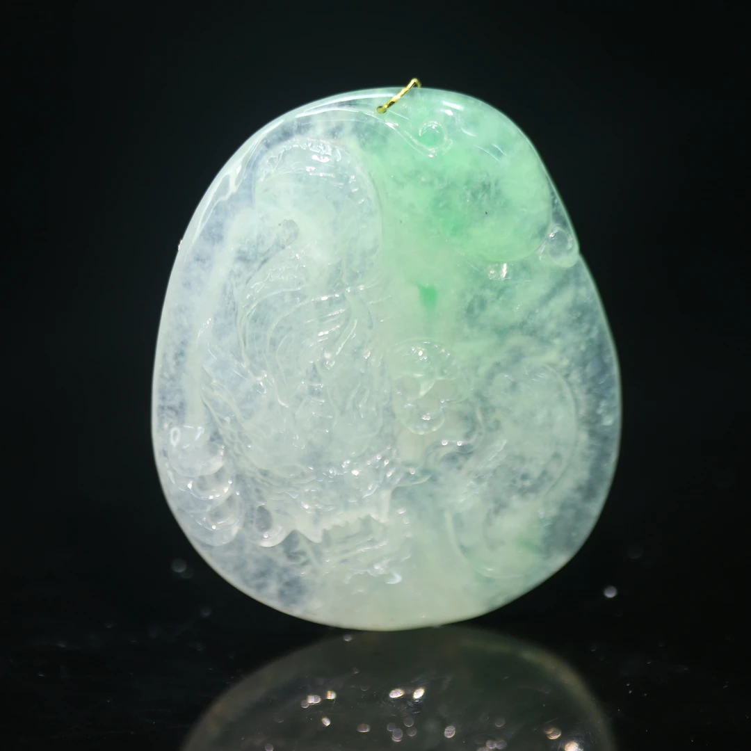 11天然缅甸翡翠A货冰飘绿花龙/600028/上海嘉禾拍卖