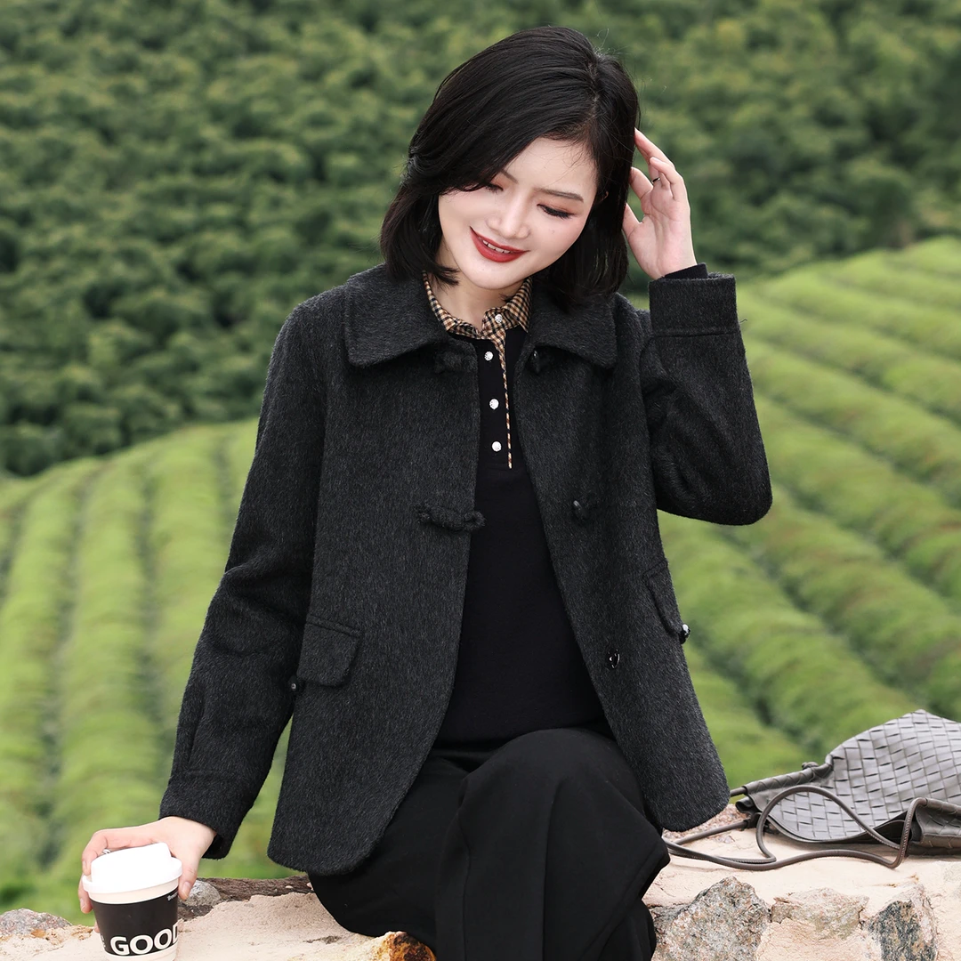 枫竺阿楠anan气质翻领牛角扣双面呢羊毛大衣秋冬高级感出游外套