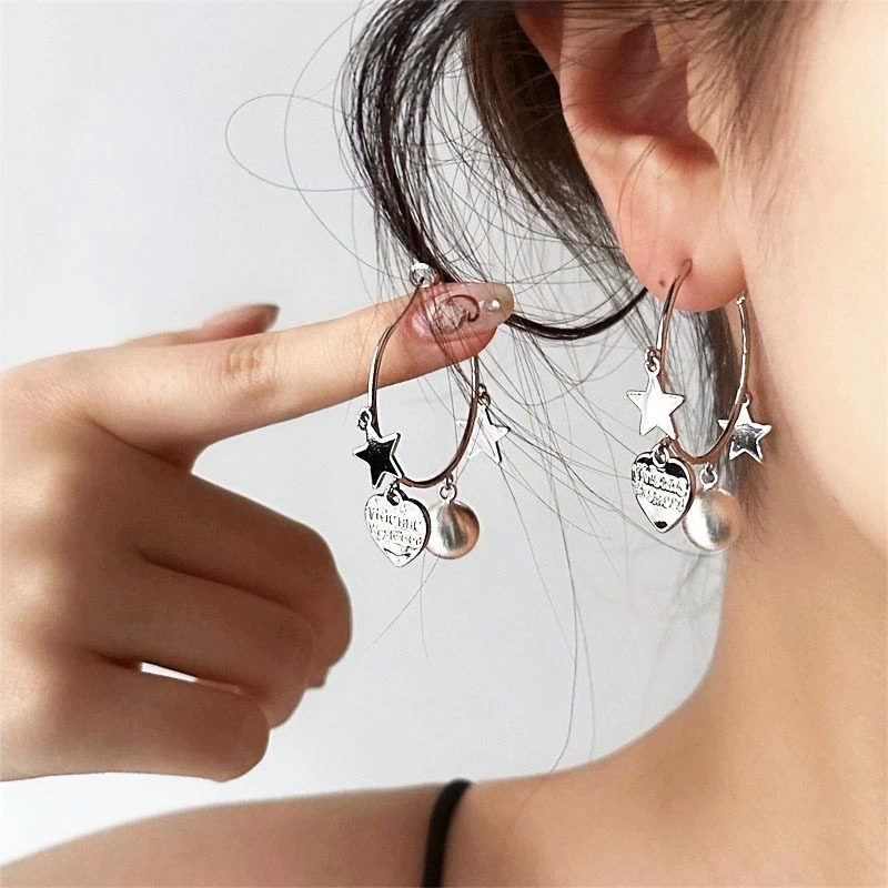 合金耳饰 星星爱心耳环高级感简约时尚冷酷风星珠珠耳钉气质百搭